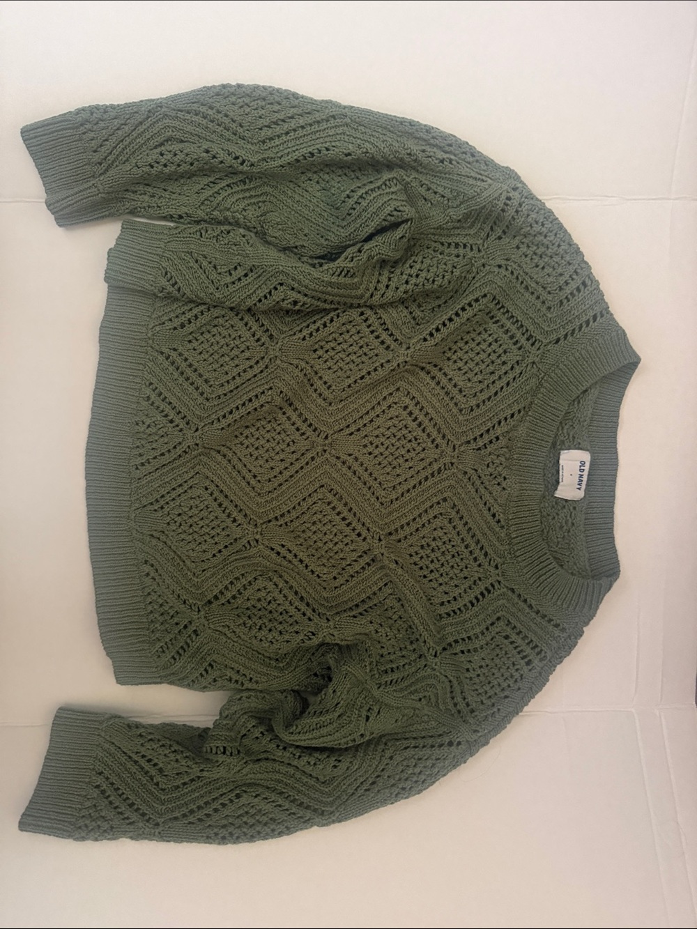 Old Navy- Olive Green Crochet Crewneck Sweater